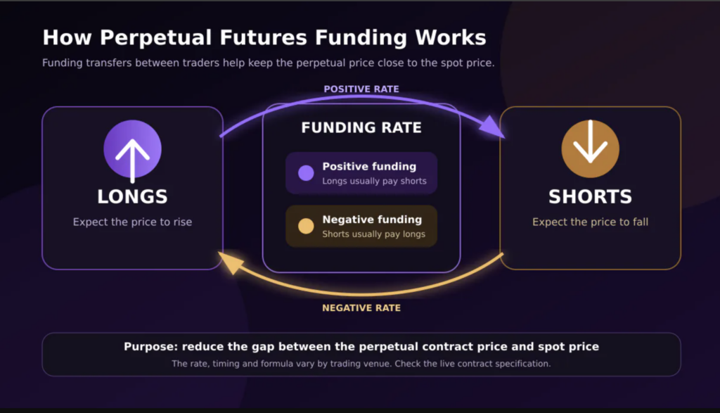 Perpetual futures funding rate between long and short traders